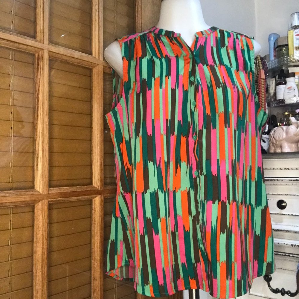 Almost New Sleeveless Shirt Multicolor Strips By Banana Republic Size L
